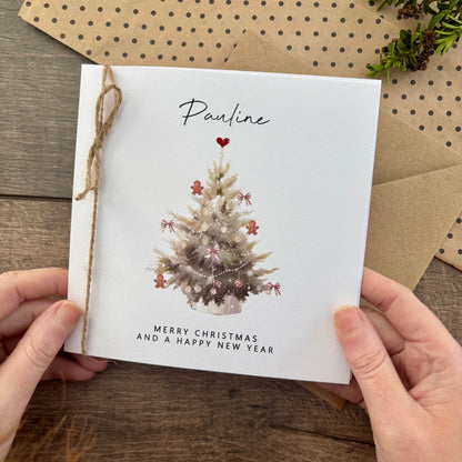 Personalised Names of Friends, Family, or Loved Ones on Christmas Card. Xmas Tree Design