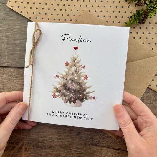Personalised Names of Friends, Family, or Loved Ones on Christmas Card. Xmas Tree Design