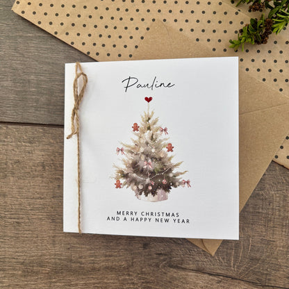 Personalised Names of Friends, Family, or Loved Ones on Christmas Card. Xmas Tree Design
