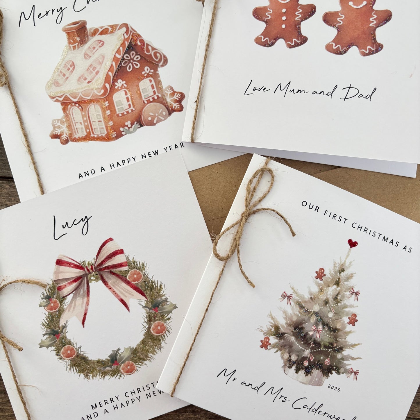 Personalised Names of Friends, Family, or Loved Ones on Christmas Card. Xmas Tree Design