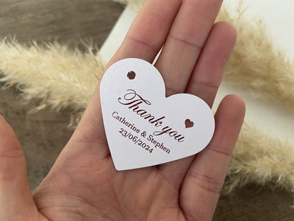 Italic font with heart, heart shaped foiled thank you tags