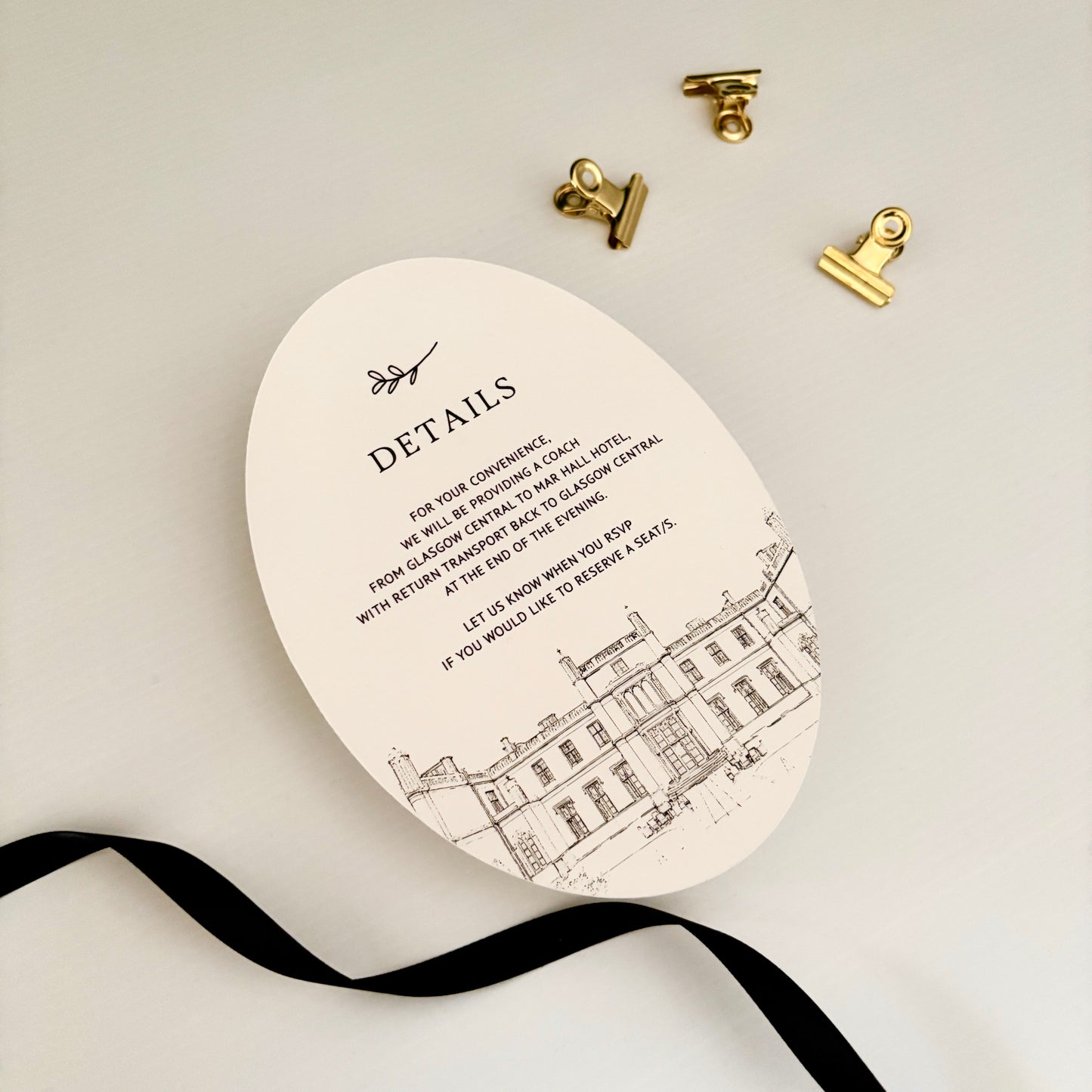 oval card with option of venue sketch