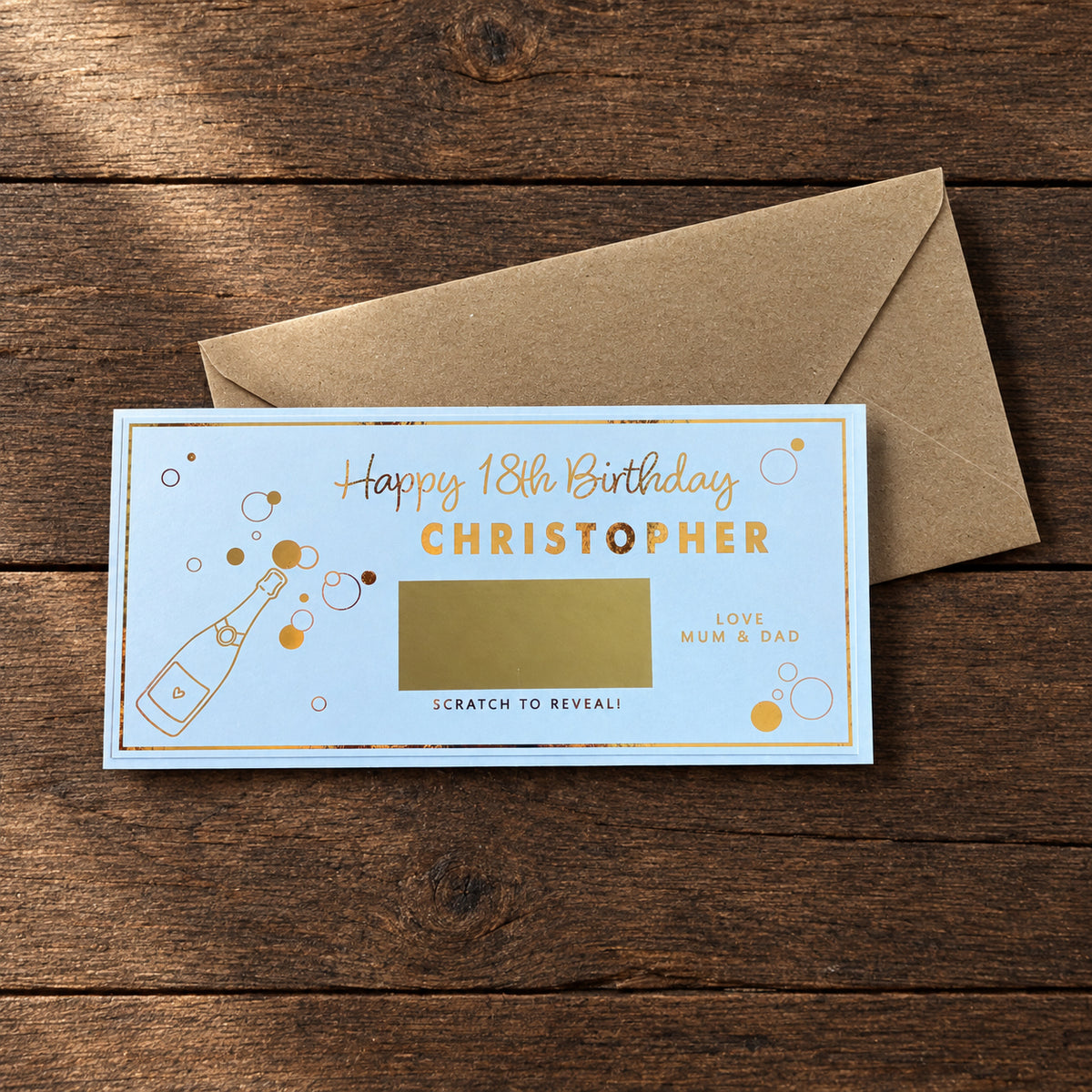 Champagne Bottle 'Happy Birthday' Scratch & Reveal Card