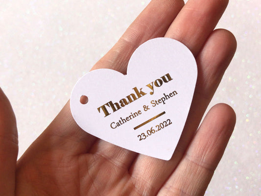Bold heart personalised foiled thank you tags