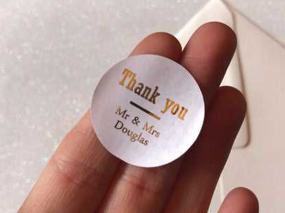 Bold font personalised foiled thank you stickers