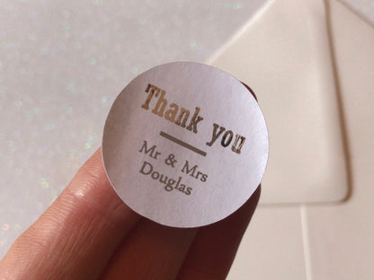 Bold font personalised foiled thank you stickers