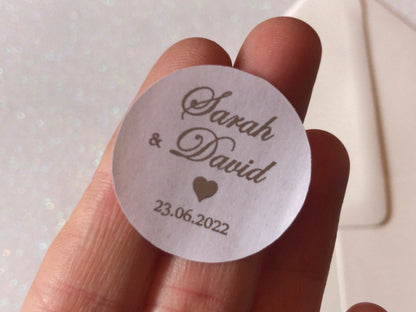 Italic font with heart personalised foiled stickers