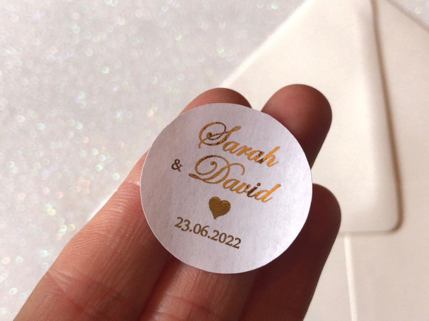 Italic font with heart personalised foiled stickers