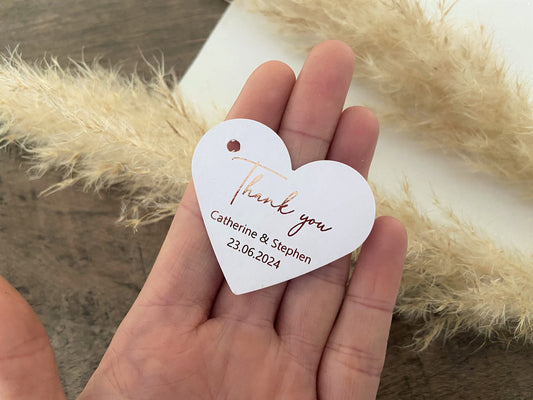 Handwriting heart shaped personalised foiled thank you tags