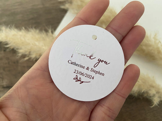 Foilage circular personalised thank you foiled tags