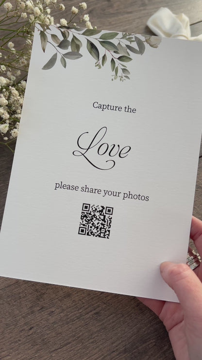 Capture the Love Wedding Printed Botanical Sign with QR Code / Style Fiona