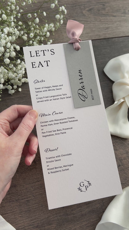 Menu Cards with Hole & Option of Place Card and Ribbon / Style Grace