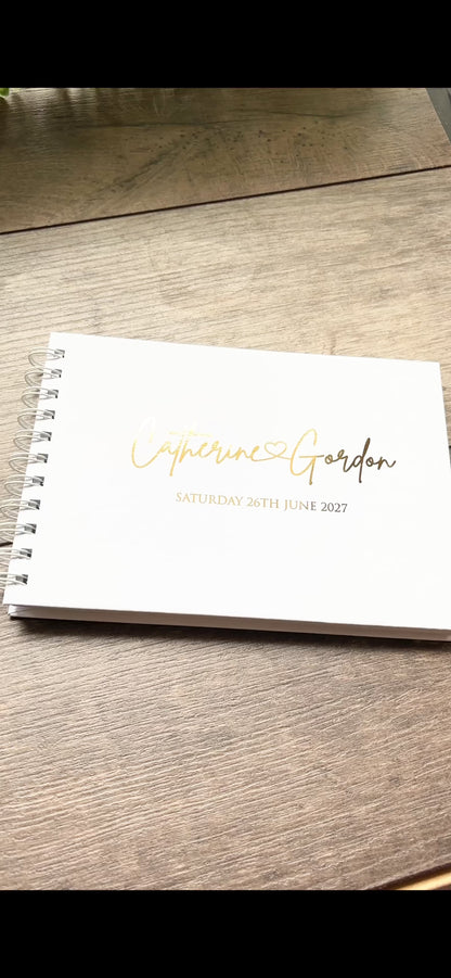 Foiled Personalised White Wedding Guest Book with Heart & Names / Eva