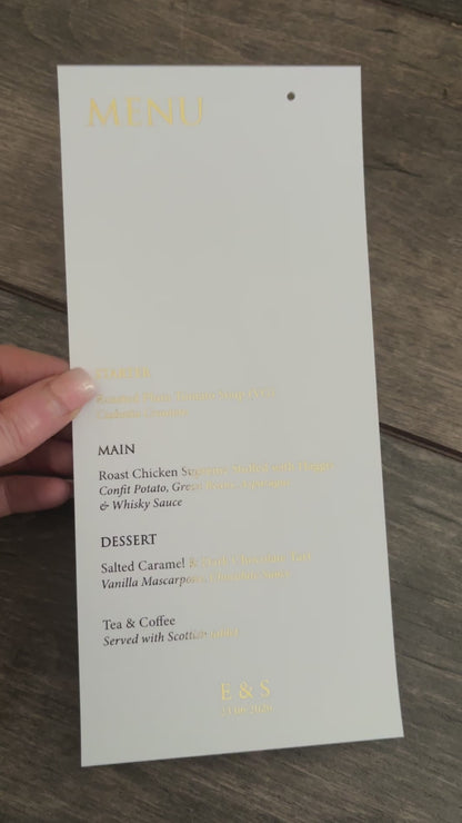 EVA - Foiled Menu Cards with Hole (with option of place card and ribbon add on)