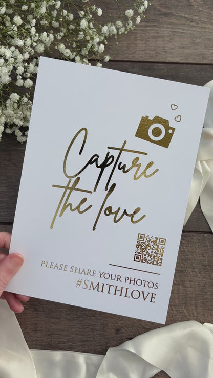 Capture the Love Wedding Foiled Sign with QR Code & Hashtag / Style Eva