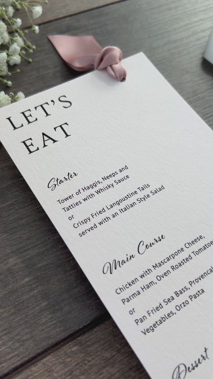 Menu Cards with Hole & Option of Place Card and Ribbon / Style Grace