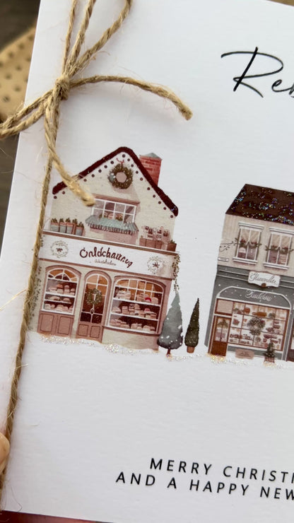 Personalised Names of Friends, Family, or Loved Ones on Christmas Card. Xmas Shops Design