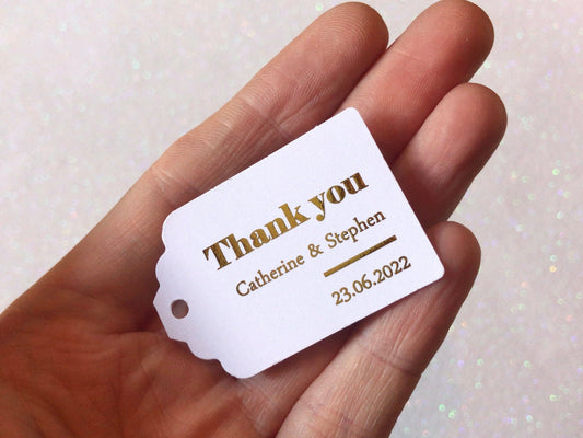 Bold rectangular personalised foiled thank you tags